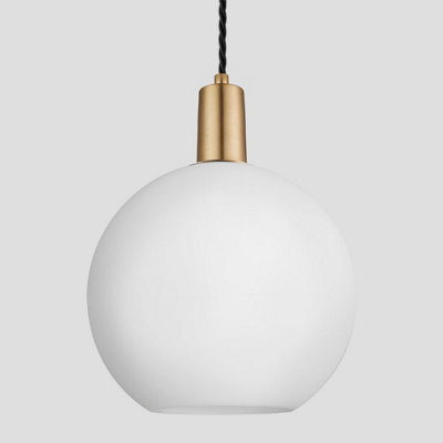 Industville Sleek Opal Glass Globe Pendant Light, 9 Inch, White, Brass Holder