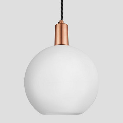 Industville Sleek Opal Glass Globe Pendant Light, 9 Inch, White, Copper Holder