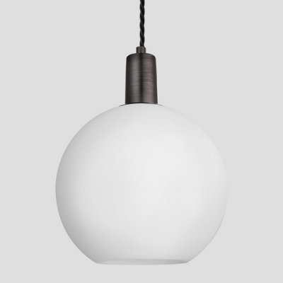 Industville Sleek Opal Glass Globe Pendant Light, 9 Inch, White, Pewter Holder