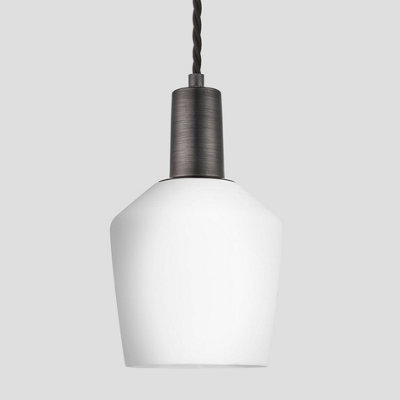 Industville Sleek Opal Glass Schoolhouse Pendant Light, 5.5 Inch, White, Pewter Holder