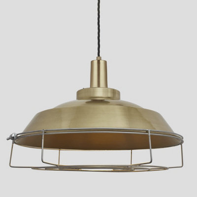 Industville Sleek Step Pendant, 16 Inch, Brass, Brass Holder, Cage