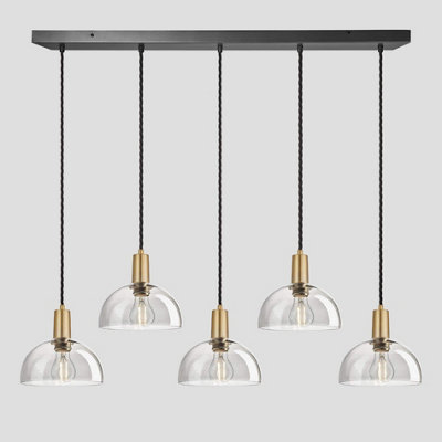 Industville Sleek Tinted Glass Dome 5 Wire Cluster Lights, 8 inch, Smoke Grey, Brass holder