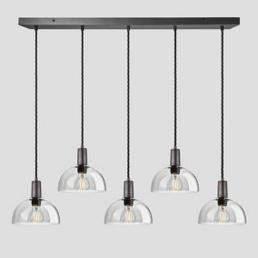 Industville Sleek Tinted Glass Dome 5 Wire Cluster Lights, 8 inch, Smoke Grey, Pewter holder