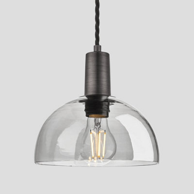 Industville Sleek Tinted Glass Dome Pendant, 8 Inch, Smoke Grey, Pewter Holder