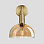 Industville Sleek Tinted Glass Dome Wall Light, 8 Inch, Amber, Brass Holder
