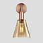 Industville Sleek Tinted Glass Flask Wall Light, 6 Inch, Amber, Copper Holder