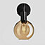 Industville Sleek Tinted Glass Globe Wall Light, 7 Inch, Amber, Black Holder