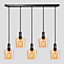 Industville Sleek Tinted Glass Schoolhouse 5 Wire Cluster Lights, 5.5 inch, Amber, Pewter holder
