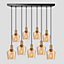 Industville Sleek Tinted Glass Schoolhouse 9 Wire Cluster Lights, 5.5 inch, Amber, Brass holder