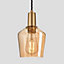 Industville Sleek Tinted Glass Schoolhouse Pendant, 5.5 Inch, Amber, Brass Holder