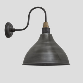 Industville Swan Neck Cone Wall Light, 12 Inch, Pewter, Pewter Holder