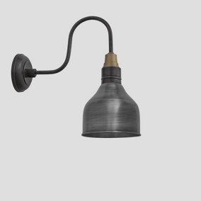 Industville Swan Neck Cone Wall Light, 7 Inch, Pewter, Pewter Holder