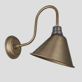 Industville Swan Neck Cone Wall Light, 8 Inch, Brass