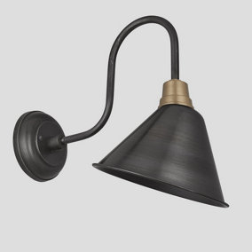 Industville Swan Neck Cone Wall Light, 8 Inch, Pewter