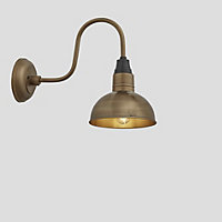 Industville Swan Neck Dome Wall Light, 8 Inch, Brass, Brass Holder