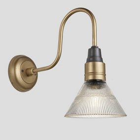 Industville Swan Neck Glass Funnel Wall Light, 7 Inch, Brass