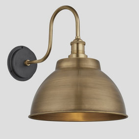 Industville Swan Neck Outdoor & Bathroom Dome Wall Light, 13 Inch, Brass, Brass Holder