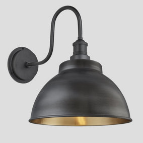 Industville Swan Neck Outdoor & Bathroom Dome Wall Light, 13 Inch, Pewter & Brass, Pewter Holder