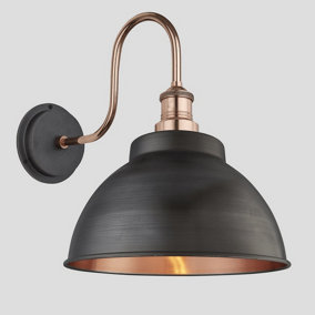 Industville Swan Neck Outdoor & Bathroom Dome Wall Light, 13 Inch, Pewter & Copper, Copper Holder
