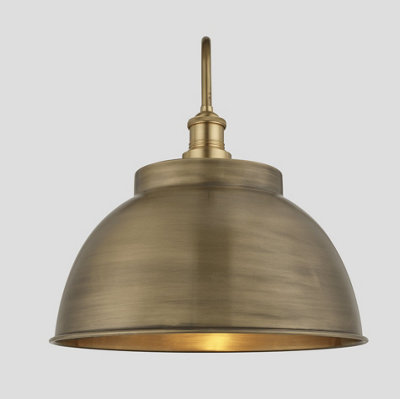 Industville Swan Neck Outdoor & Bathroom Dome Wall Light, 17 Inch, Brass, Brass Holder, Globe Glass