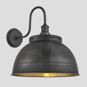 Industville Swan Neck Outdoor & Bathroom Dome Wall Light, 17 Inch, Pewter & Brass, Pewter Holder