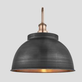 Industville Swan Neck Outdoor & Bathroom Dome Wall Light, 17 Inch, Pewter & Copper, Copper Holder, Globe Glass