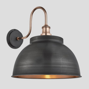 Industville Swan Neck Outdoor & Bathroom Dome Wall Light, 17 Inch, Pewter & Copper, Copper Holder