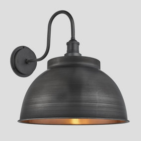 Industville Swan Neck Outdoor & Bathroom Dome Wall Light, 17 Inch, Pewter & Copper, Pewter Holder