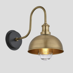 Industville Swan Neck Outdoor & Bathroom Dome Wall Light, 8 Inch, Brass, Brass Holder