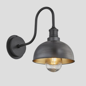 Industville Swan Neck Outdoor & Bathroom Dome Wall Light, 8 Inch, Pewter & Brass, Pewter Holder