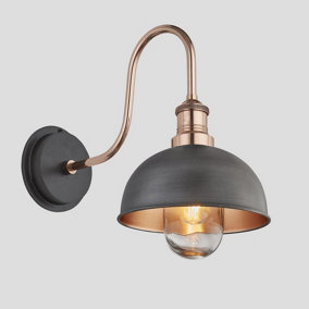 Industville Swan Neck Outdoor & Bathroom Dome Wall Light, 8 Inch, Pewter & Copper, Copper Holder