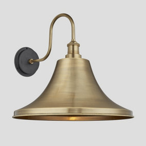 Industville Swan Neck Outdoor & Bathroom Giant Bell Wall Light, 20 Inch, Brass, Brass Holder
