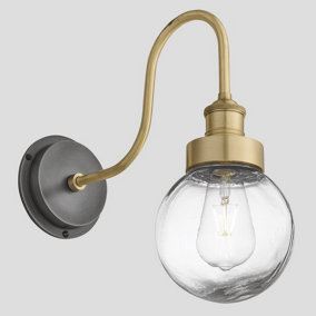 Industville Swan Neck Outdoor & Bathroom Wall Light, Brass, Globe Glass