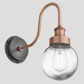 Industville Swan Neck Outdoor & Bathroom Wall Light, Copper, Globe Glass