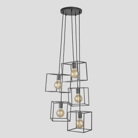 Industville The Cube Collection Cluster Lights, 5 Wire, Pewter