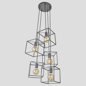 Industville The Cube Collection Cluster Lights, 7 Wire, Pewter