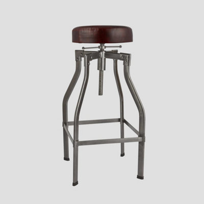 Industville Turner Leather & Metal Adjustable Bar Stool, 35 Inch