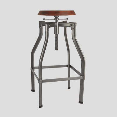 Industville Turner Solid Wood & Metal Adjustable Bar Stool, 35 Inch