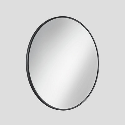 Industville Urban Round Wall Mirror, 24 inch, Pewter Frame