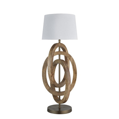 Industville Wooden Geometric Circle Table Lamp in Natural with White ...