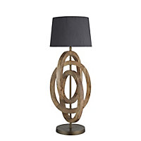 Industville Wooden Geometric Circle Table Lamp in Natural with White Small Cube Lampshade