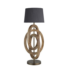 Industville Wooden Geometric Circle Table Lamp in Natural with White Small Cube Lampshade