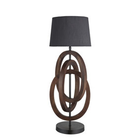 Industville Wooden Geometric Circle Table Lamp in Walnut with Grey Large Empire Lampshade