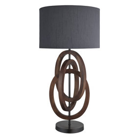 Industville Wooden Geometric Circle Table Lamp in Walnut with Grey Small Empire Lampshade