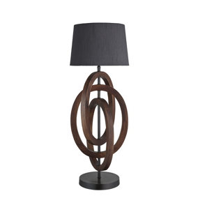 Industville Wooden Geometric Circle Table Lamp in Walnut with White Small Cube Lampshade