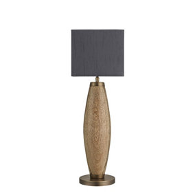 Industville Wooden Geometric Pillar Table Lamp in Natural with White Small Cube Lampshade