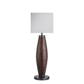 Industville Wooden Geometric Pillar Table Lamp in Walnut with White Small Cube Lampshade