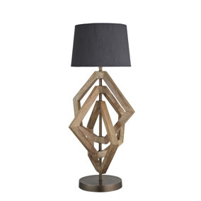 Industville Wooden Geometric Polygon Table Lamp in Natural with White Large Empire Lampshade