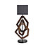 Industville Wooden Geometric Polygon Table Lamp in Walnut with White Small Cube Lampshade