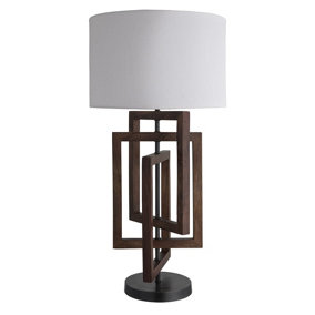 Industville Wooden Geometric Rectangle Table Lamp in Walnut with Grey Small Empire Lampshade